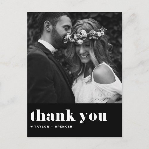 Retro Bold Typography Black Wedding Thank You Postcard