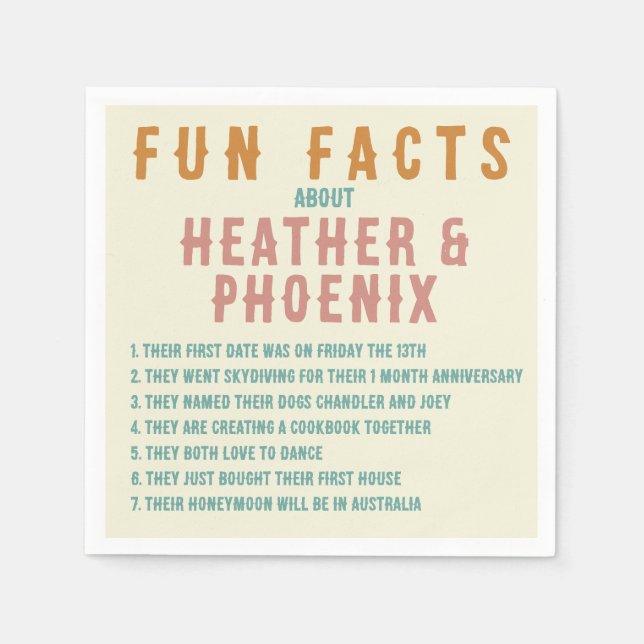 Retro Bold Typography Bright Custom Fun Fact Napkins (Front)