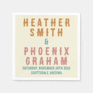 Retro Bold Typography Bright Custom Wedding Napkins