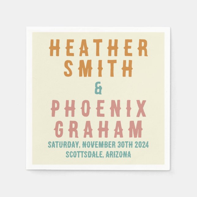 Retro Bold Typography Bright Custom Wedding Napkins (Front)