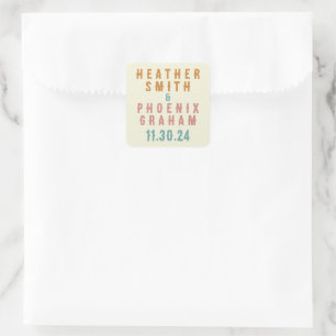 Retro Bold Typography Bright Custom Wedding Square Sticker