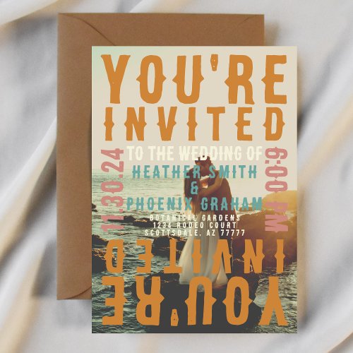 Retro Bold Typography Bright Photo Wedding Invitation