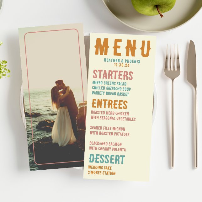 Retro Bold Typography Bright Photo Wedding Menu (Creator Uploaded)