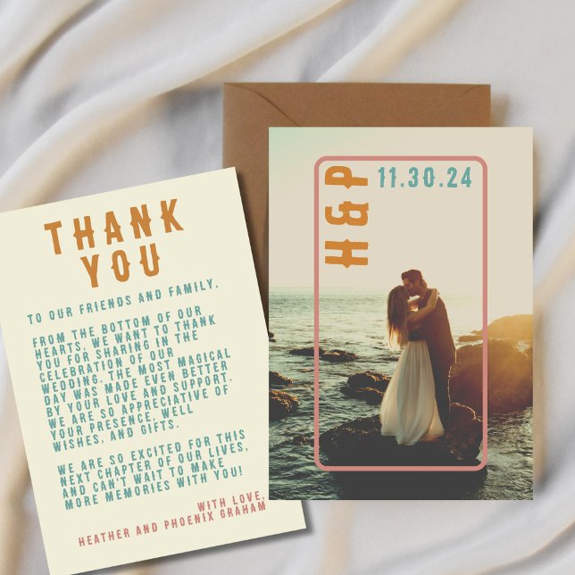 Retro Bold Typography Bright Photo Wedding Thank You Card (Creator Uploaded)