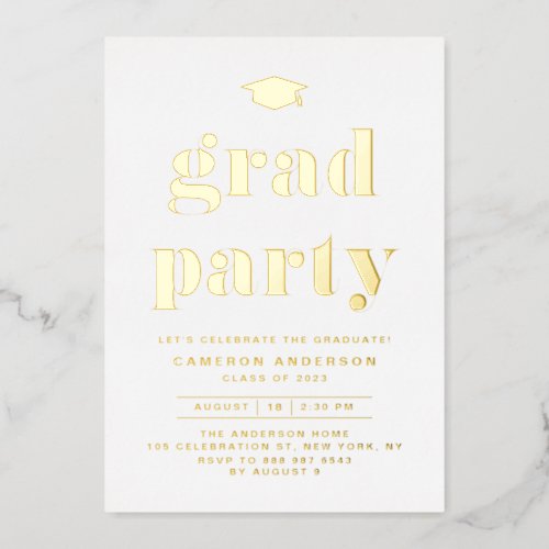Retro Bold Typography Graduation Party Gold Foil Invitation