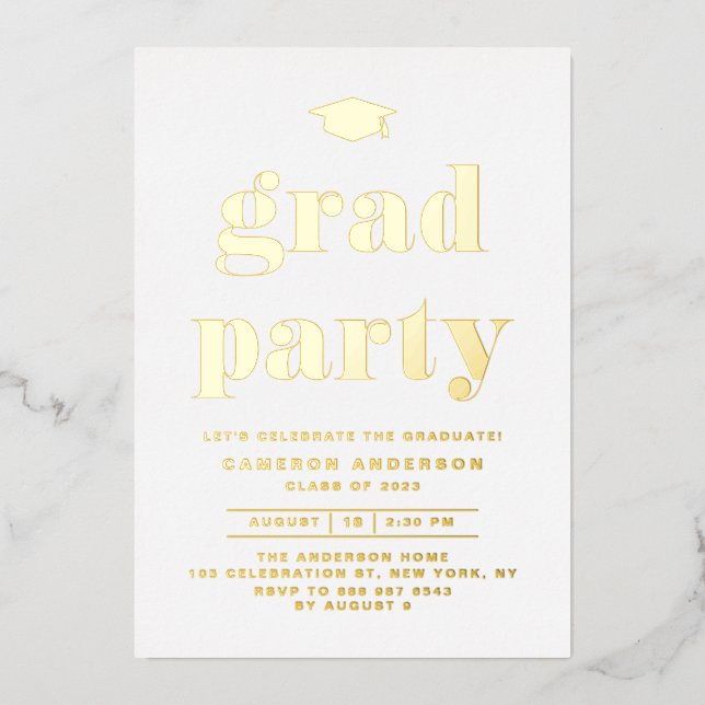 Retro Bold Typography Graduation Party Gold Foil Invitation (Front)