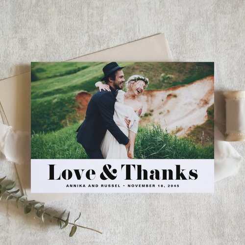 Retro Bold Typography Love  Thanks Photo Wedding Thank You Card