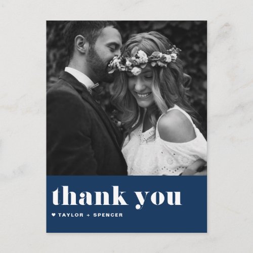 Retro Bold Typography Navy Blue Wedding Thank You Postcard