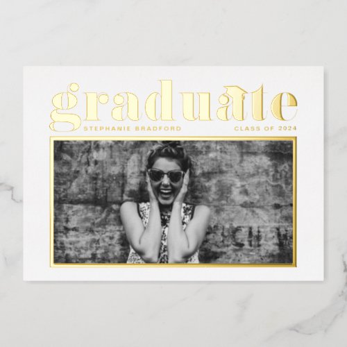 Retro Bold Typography Photo Graduation Party Gold Foil Invitation