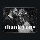 Retro Bold Typography Photo Wedding Thank You Magnet<br><div class="desc">Celebrate your love and show gratitude with our customizable photo wedding thank you magnet! This unique keepsake is perfect for reminding your loved ones of your special day while expressing your heartfelt thanks in a memorable way. It features retro bold typography and a heart overlay. Personalize it by adding your...</div>