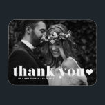Retro Bold Typography Photo Wedding Thank You Magnet<br><div class="desc">Celebrate your love and show gratitude with our customizable photo wedding thank you magnet! This unique keepsake is perfect for reminding your loved ones of your special day while expressing your heartfelt thanks in a memorable way. It features retro bold typography and a heart overlay. Personalize it by adding your...</div>