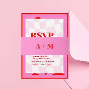Retro Bold Typography Pink Red Invitation Belly Band