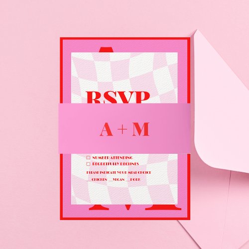 Retro Bold Typography Pink Red Invitation Belly Band