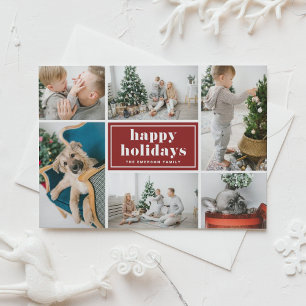 Retro Bold Typography Red Photo Collage Holiday Card