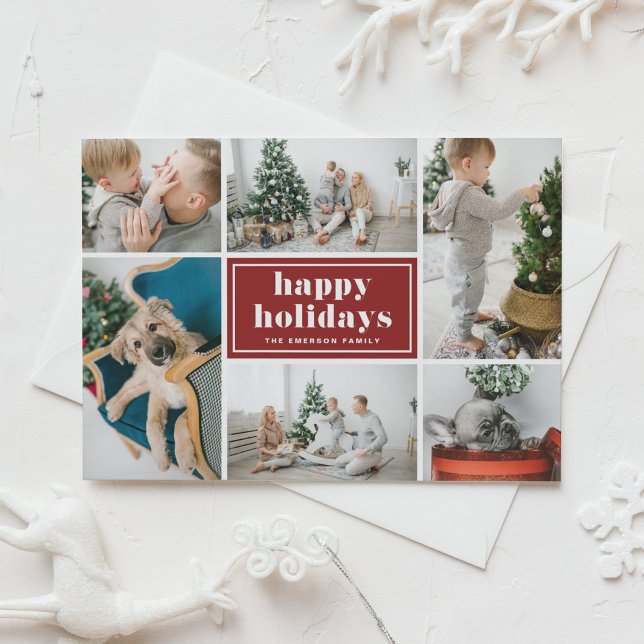 Retro Bold Typography Red Photo Collage Holiday Card (Creator Uploaded)