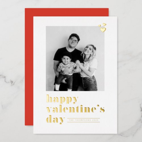 Retro Bold Typography Red Photo Valentines Day Foil Holiday Card