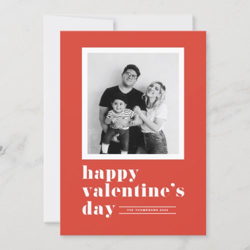 Retro Bold Typography Red Photo Valentines Day Holiday Card