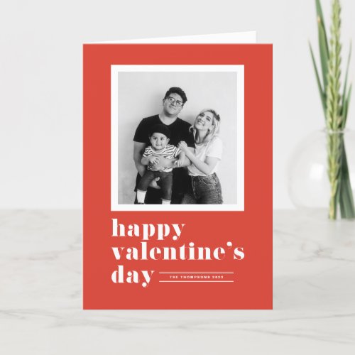 Retro Bold Typography Red Photo Valentines Day Holiday Card