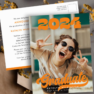 Retro Bold Typography Trendy Photo Fun Graduation Announcement Postcard