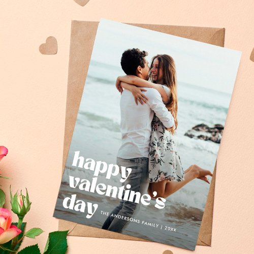 Retro Bold Typography Valentines Day Photo Hearts Holiday Card