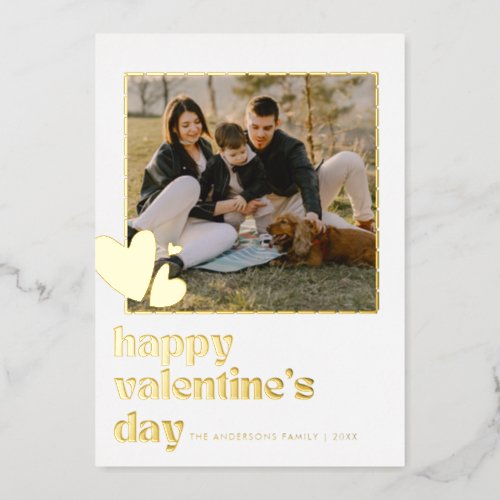 Retro Bold Typography Valentines Day Photo Red  Foil Holiday Card