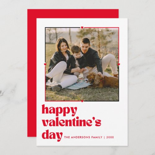 Retro Bold Typography Valentines Day Photo Red Ho Holiday Card