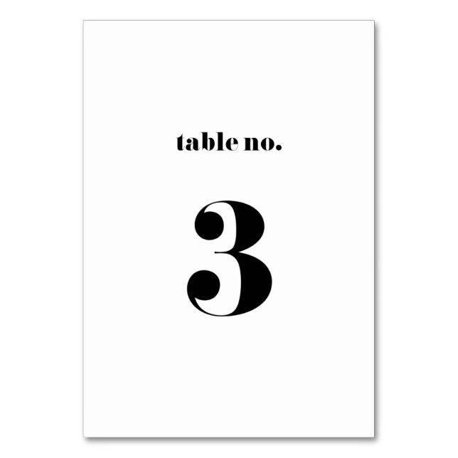 Retro Bold Typography Wedding Table Number 3 Card (Front)