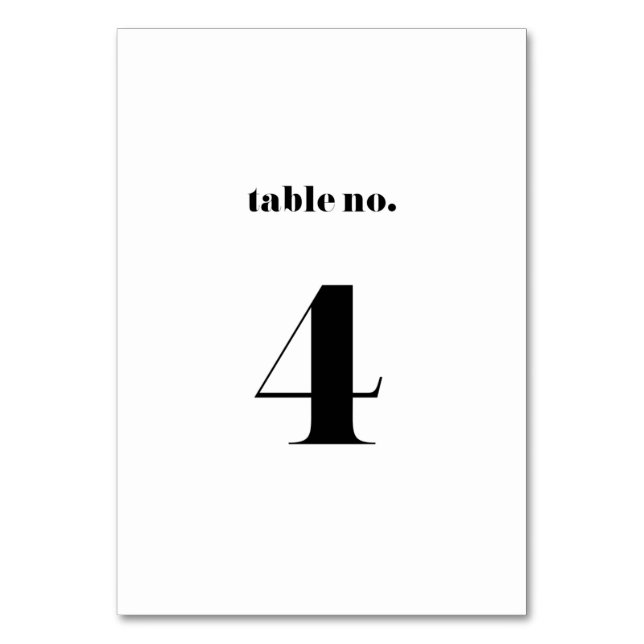 Retro Bold Typography Wedding Table Number 4 Card (Front)