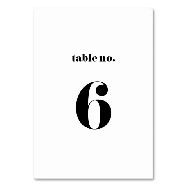 Retro Bold Typography Wedding Table Number 6 Card (Front)