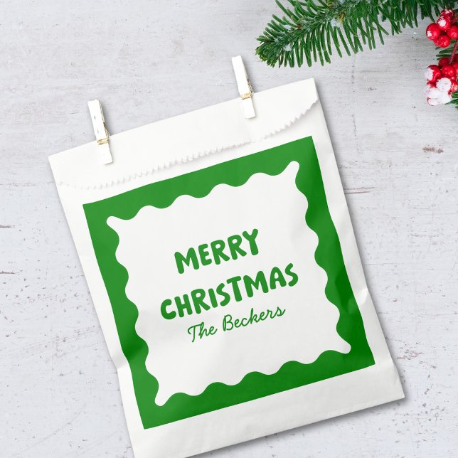 Retro Bold Wavy Green Fun Custom Merry Christmas Favor Bag (Creator Uploaded)