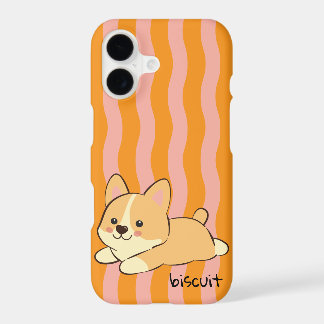Retro Bold Wavy Orange Pink Stripes Corgi Doodle iPhone 17 Case