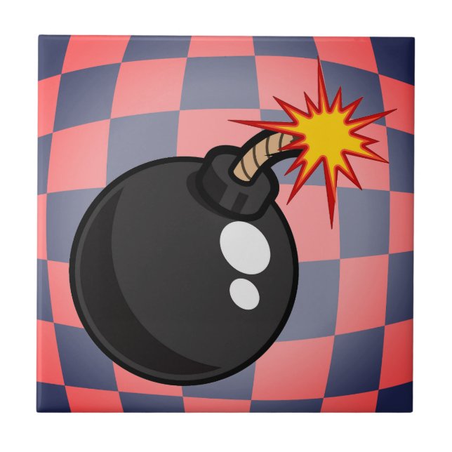 Retro Bomb Lighted Fuse Checkered Ceramic Tile (Front)
