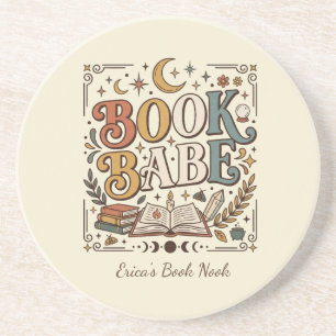 Retro Book Babe Mystical Celestial Witchy Bookish Coaster