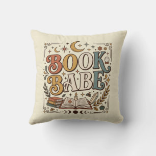 Retro Book Babe Mystical Celestial Witchy Bookish Throw Pillow