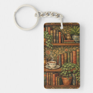 Retro book lover art keychain