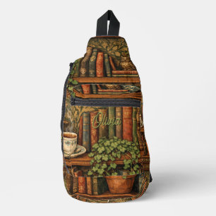 Retro book lover book club sling bag