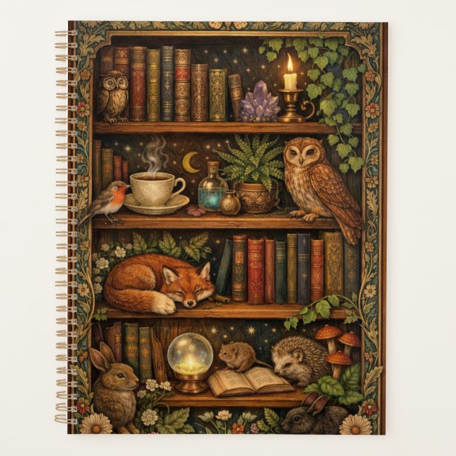 Retro book lover woodland animals planner (Front)