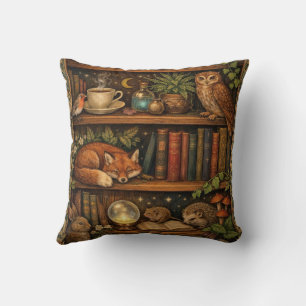 Retro book lover woodland animals throw pillow