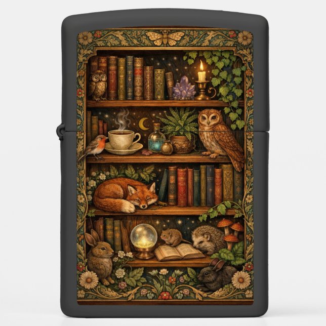 Retro book lover woodland animals zippo lighter (Front)