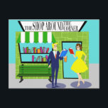 Retro Book Lovers Postcard<br><div class="desc">Attention, all bookworms! This Retro Book Lovers Postcard is the design for you. This 1960's style, minimalist art, cartoon drawing features a quaint Mom and Pop bookstore. It's the kind of shop with a helpful staff--where browsing is encouraged and shelves are stocked with everything from current bestsellers to obscure first...</div>