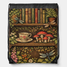 Retro book shelf dragonfly coffee floral 