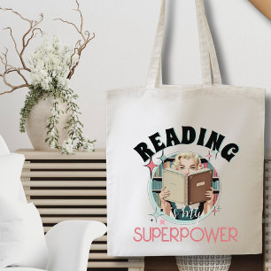 Retro Bookish Reading is my Superpower Bookworm Grocery Bag