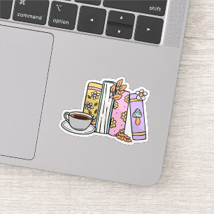 Retro Books and Coffee Waterproof  Sticker