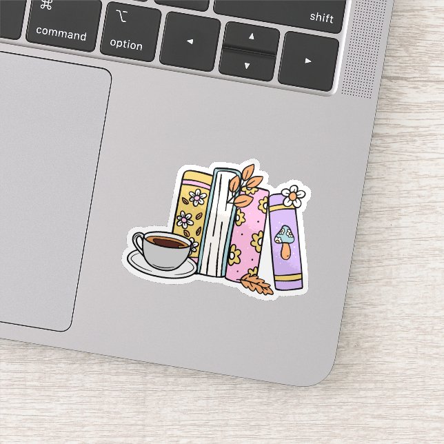 Retro Books and Coffee Waterproof  Sticker (Detail)