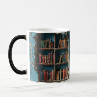 Retro Bookshelf Design Mug, Unique Artistic Coffee Color Morph Mug