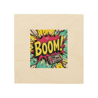 Retro Boombox Blast Wood Wall Art