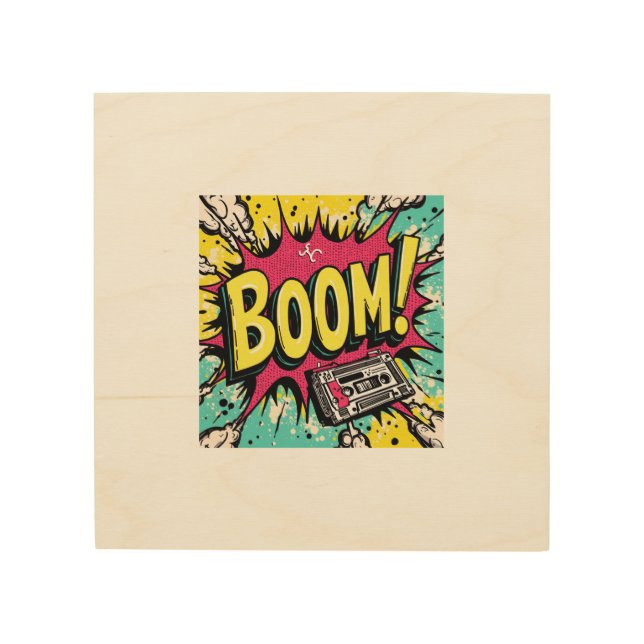 Retro Boombox Blast Wood Wall Art (Front)