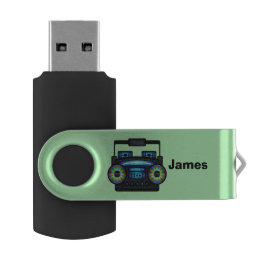 Retro Boombox Green &amp; Black Swivel USB Flash Drive