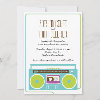 Retro Boombox Indie Mixtape Wedding Blue / Lime Invitation