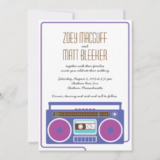 Retro Boombox Indie Mixtape Wedding (Purple/Blue) Invitation